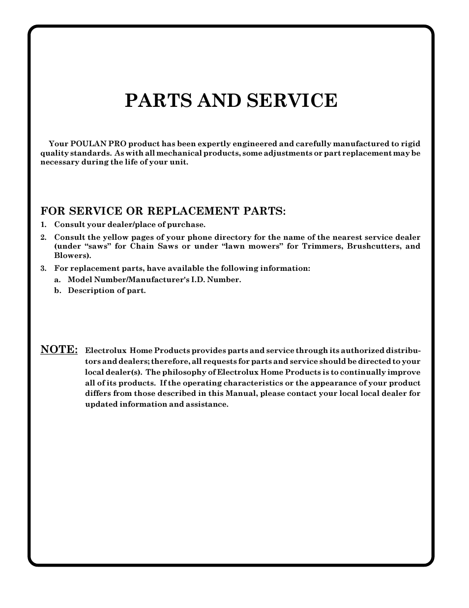 Parts and service | Poulan 176975 User Manual | Page 48 / 48