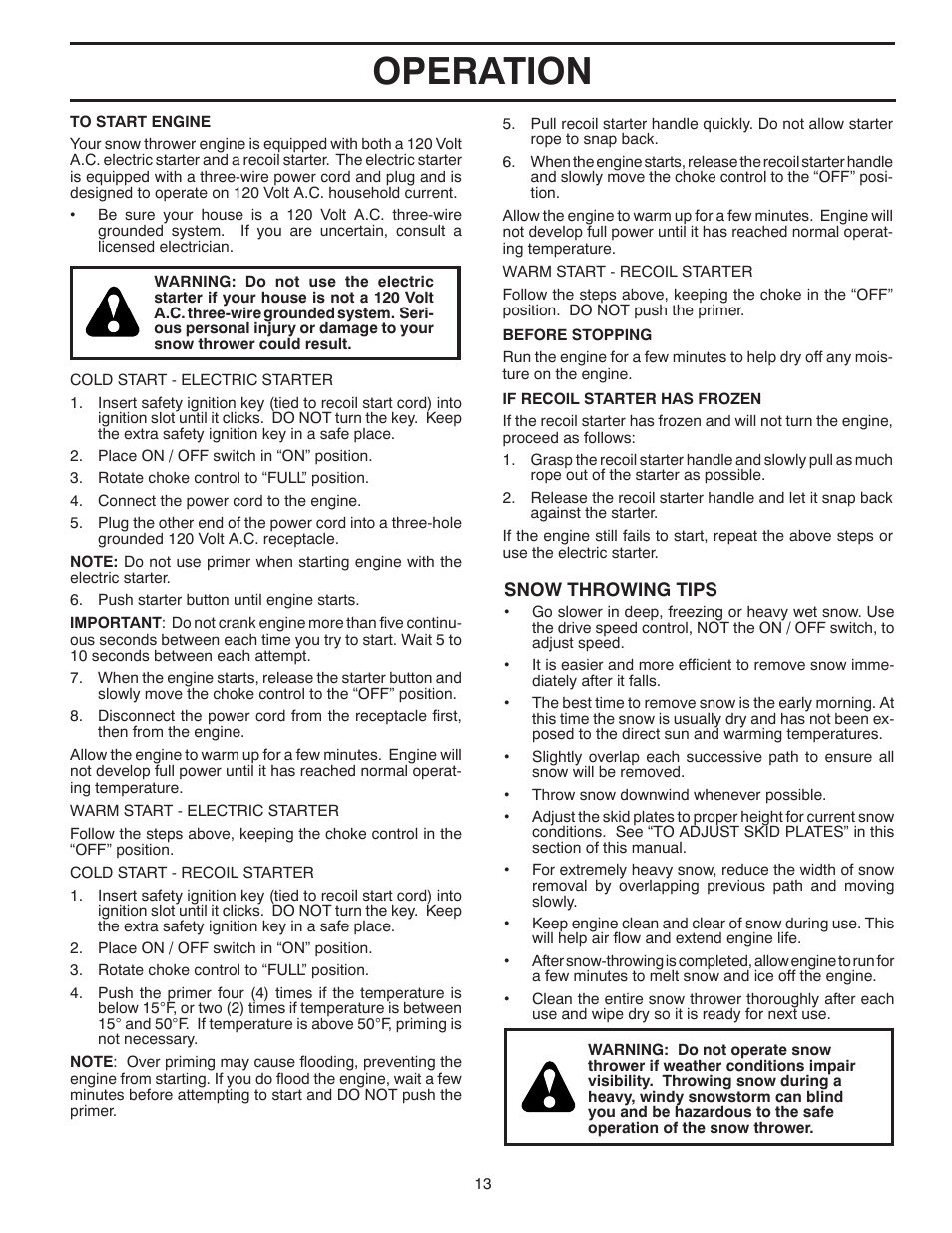 Operation | Poulan XT 96192003503 User Manual | Page 13 / 44