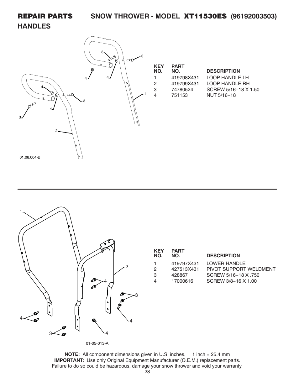 Handles | Poulan XT 96192003503 User Manual | Page 28 / 44