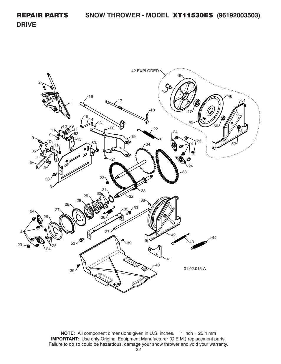 Drive | Poulan XT 96192003503 User Manual | Page 32 / 44