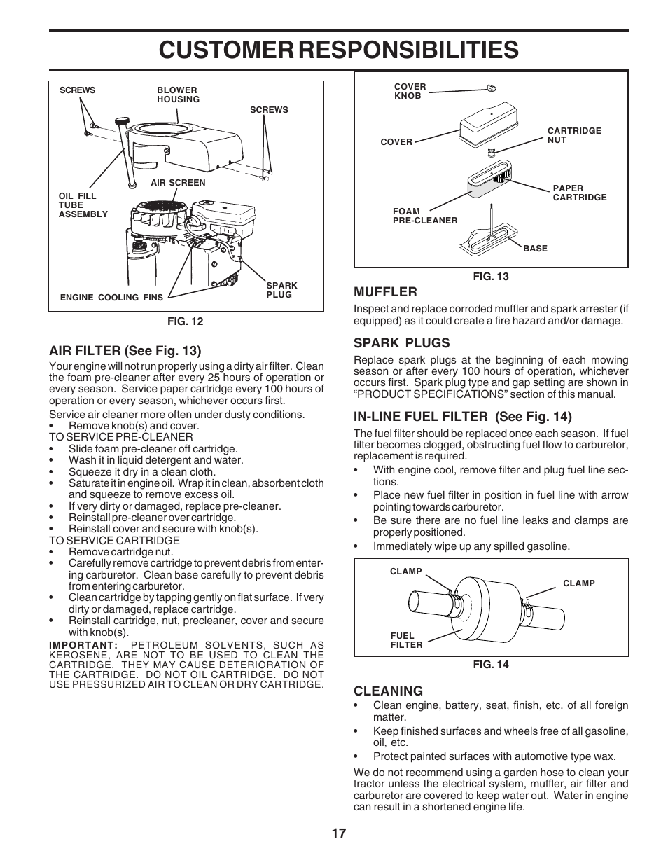 Customer responsibilities | Poulan 181223 User Manual | Page 17 / 48