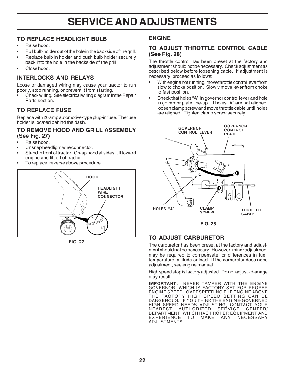 Service and adjustments | Poulan 181223 User Manual | Page 22 / 48