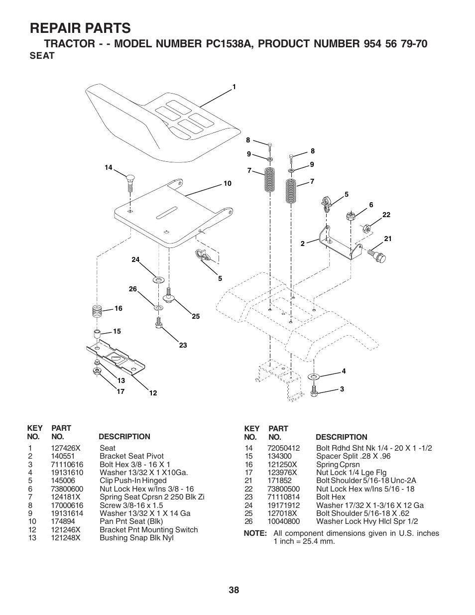 Repair parts | Poulan 181223 User Manual | Page 38 / 48