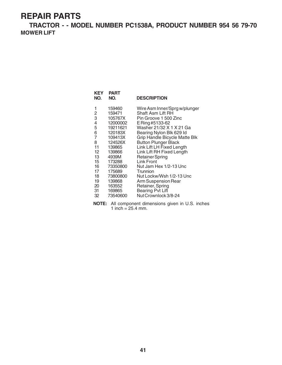 Repair parts | Poulan 181223 User Manual | Page 41 / 48