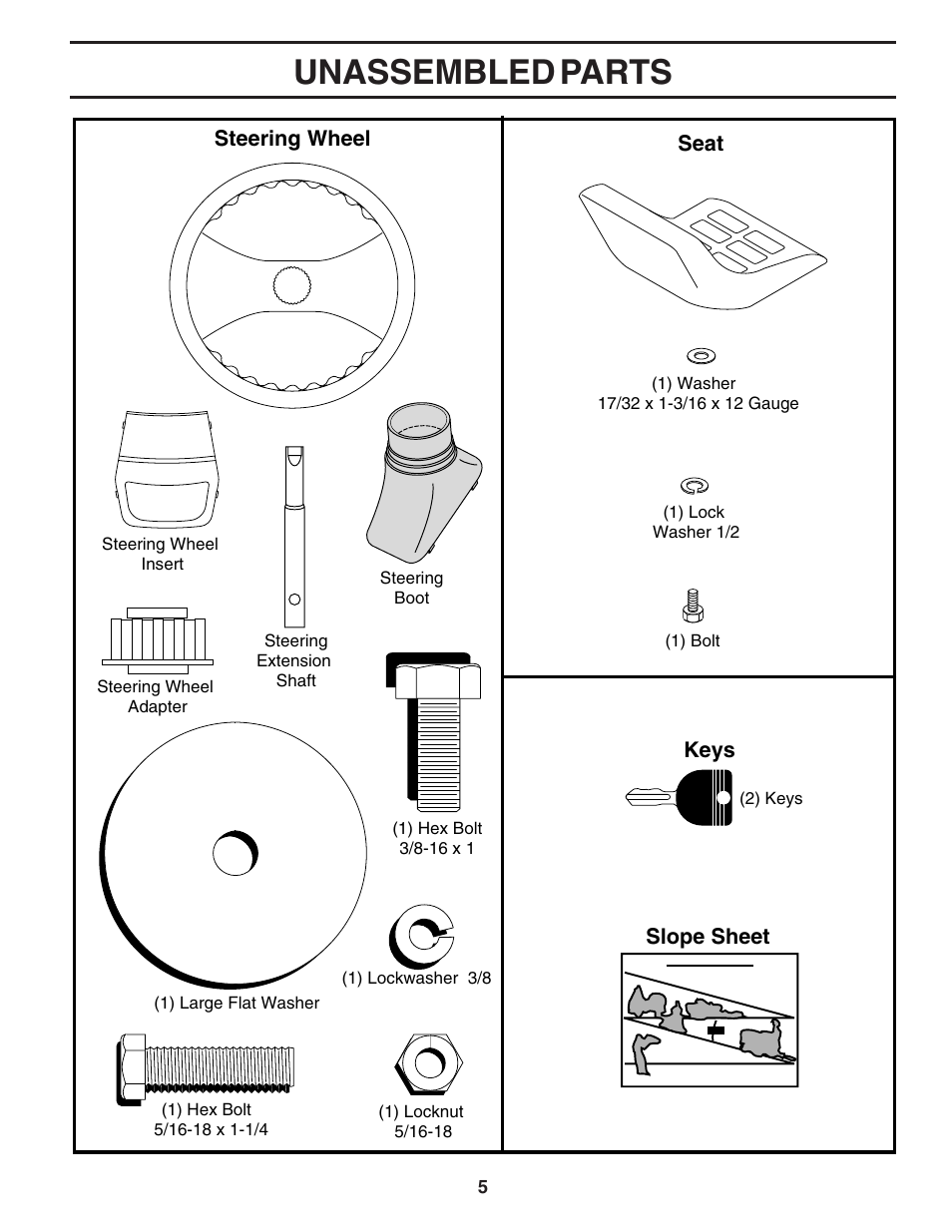 Unassembled parts | Poulan 181223 User Manual | Page 5 / 48