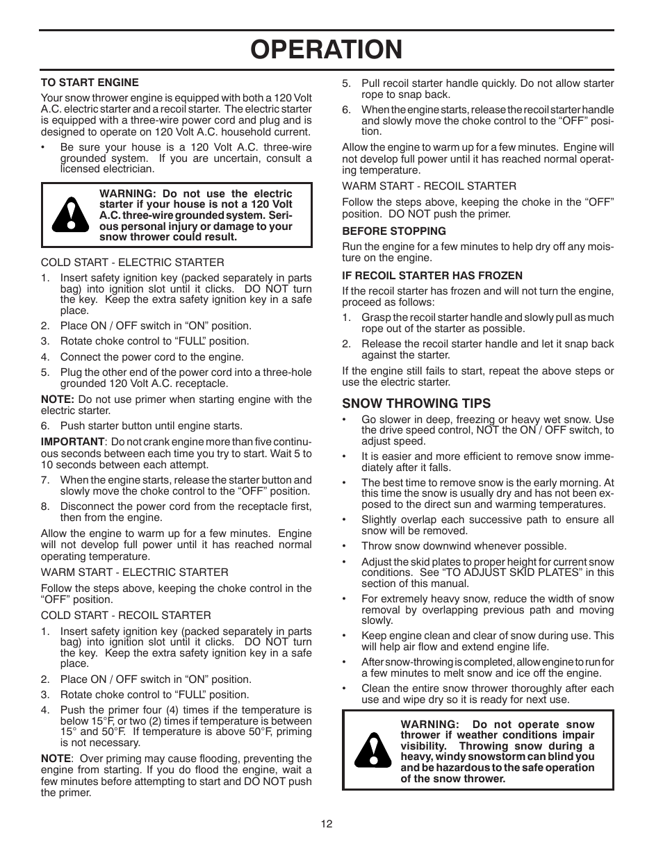 Operation | Poulan 96194000503 User Manual | Page 12 / 56