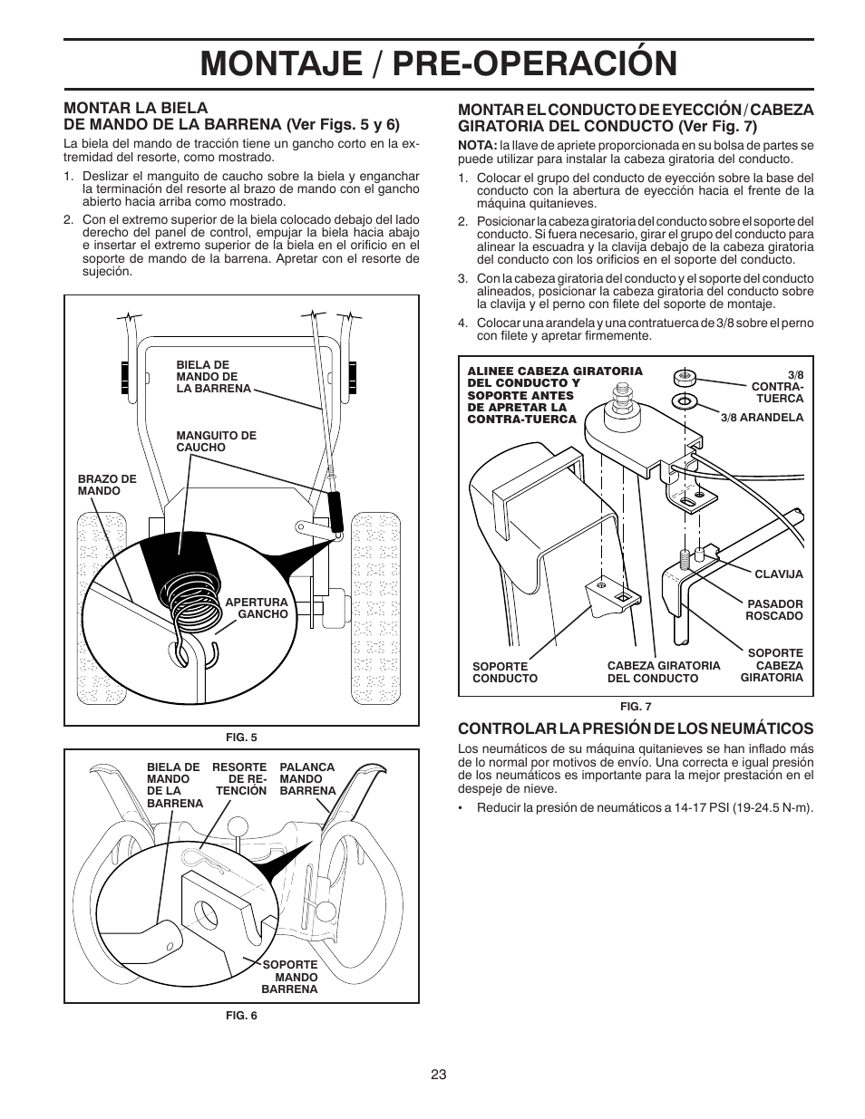 Montaje / pre-operación, Controlar la presión de los neumáticos | Poulan 96194000503 User Manual | Page 23 / 56