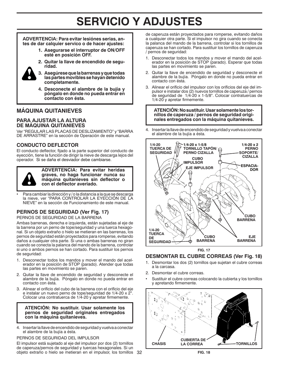 Servicio y adjustes, Máquina quitanieves | Poulan 96194000503 User Manual | Page 32 / 56