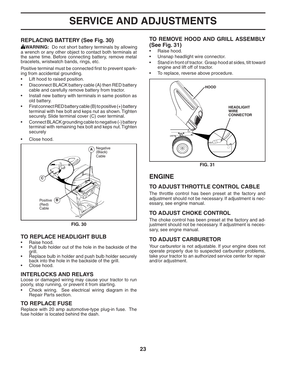 Service and adjustments, Engine | Poulan 404164 User Manual | Page 23 / 30