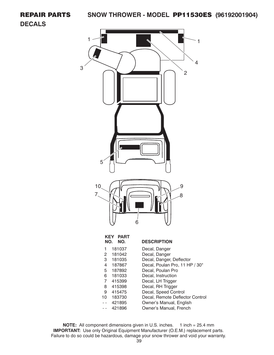 Poulan 421895 User Manual | Page 39 / 40