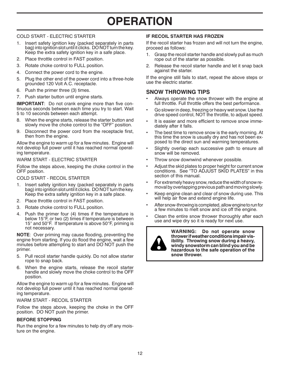 Operation | Poulan 416829 User Manual | Page 12 / 32