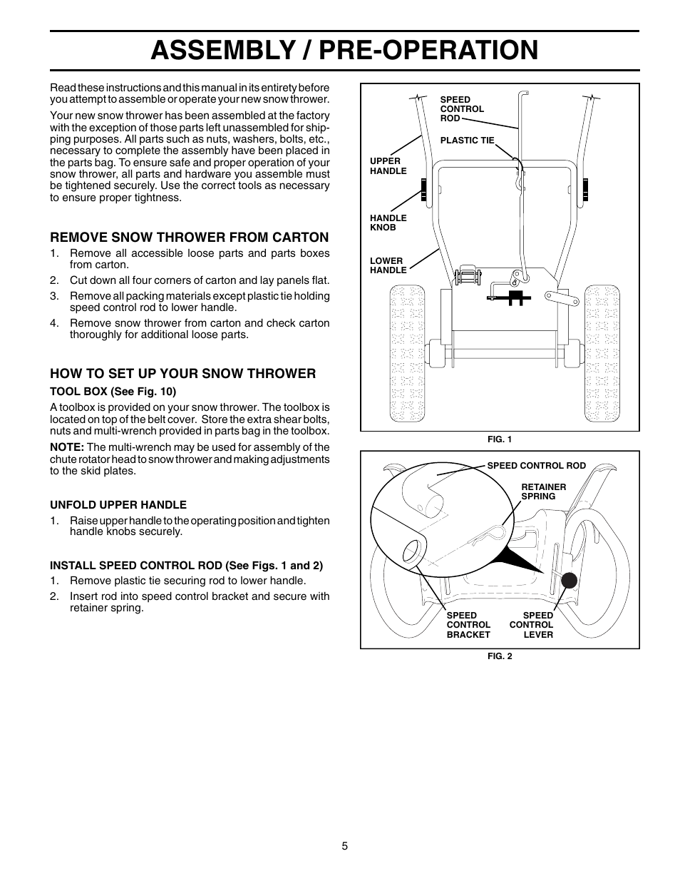 Assembly / pre-operation | Poulan 961970005 User Manual | Page 5 / 20