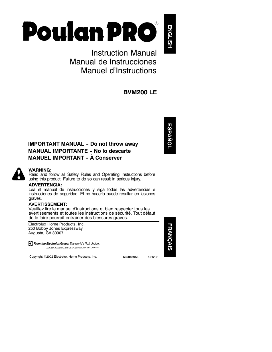 Poulan 530088953 User Manual | 9 pages