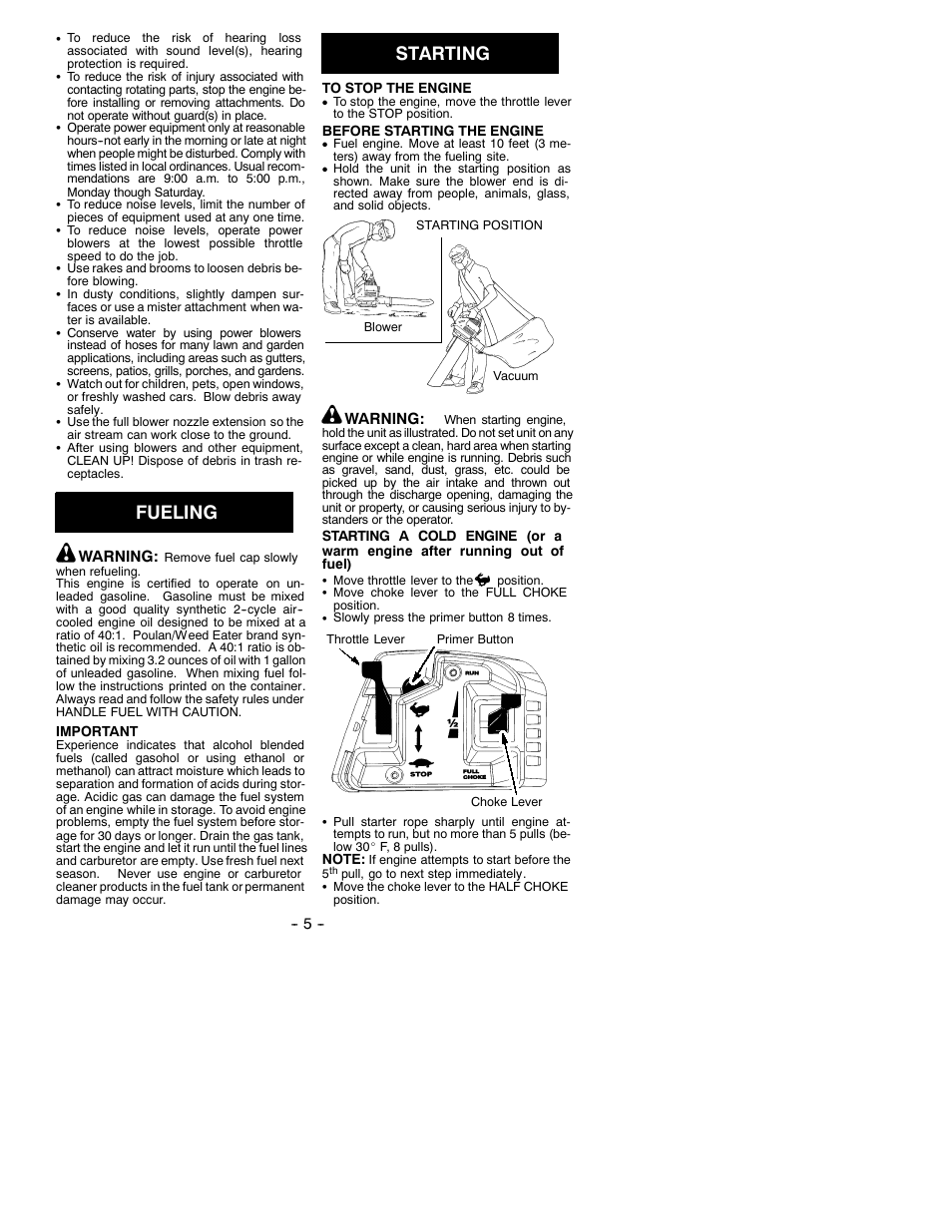 Fueling, Starting | Poulan WT200 User Manual | Page 5 / 9