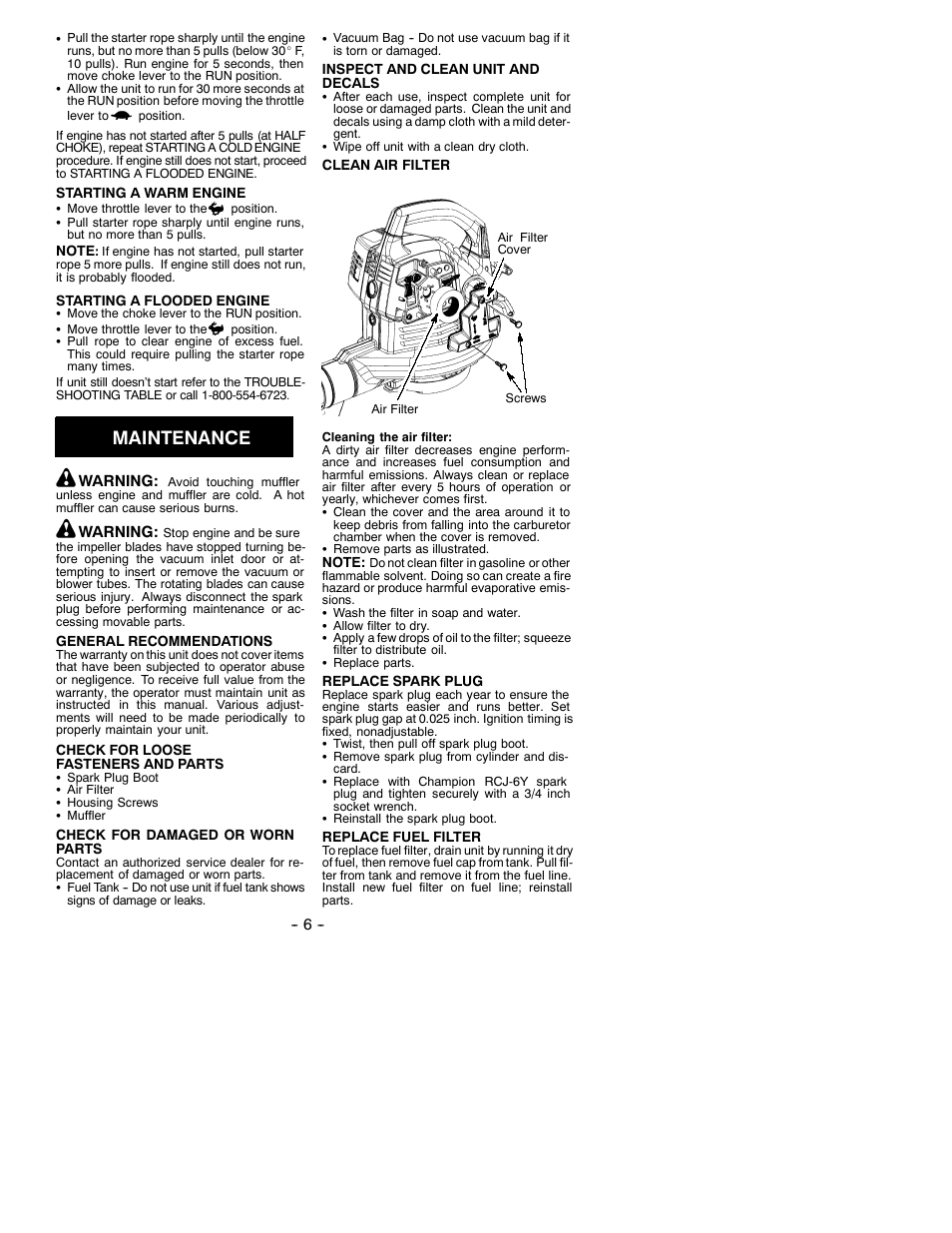 Maintenance | Poulan WT200 User Manual | Page 6 / 9