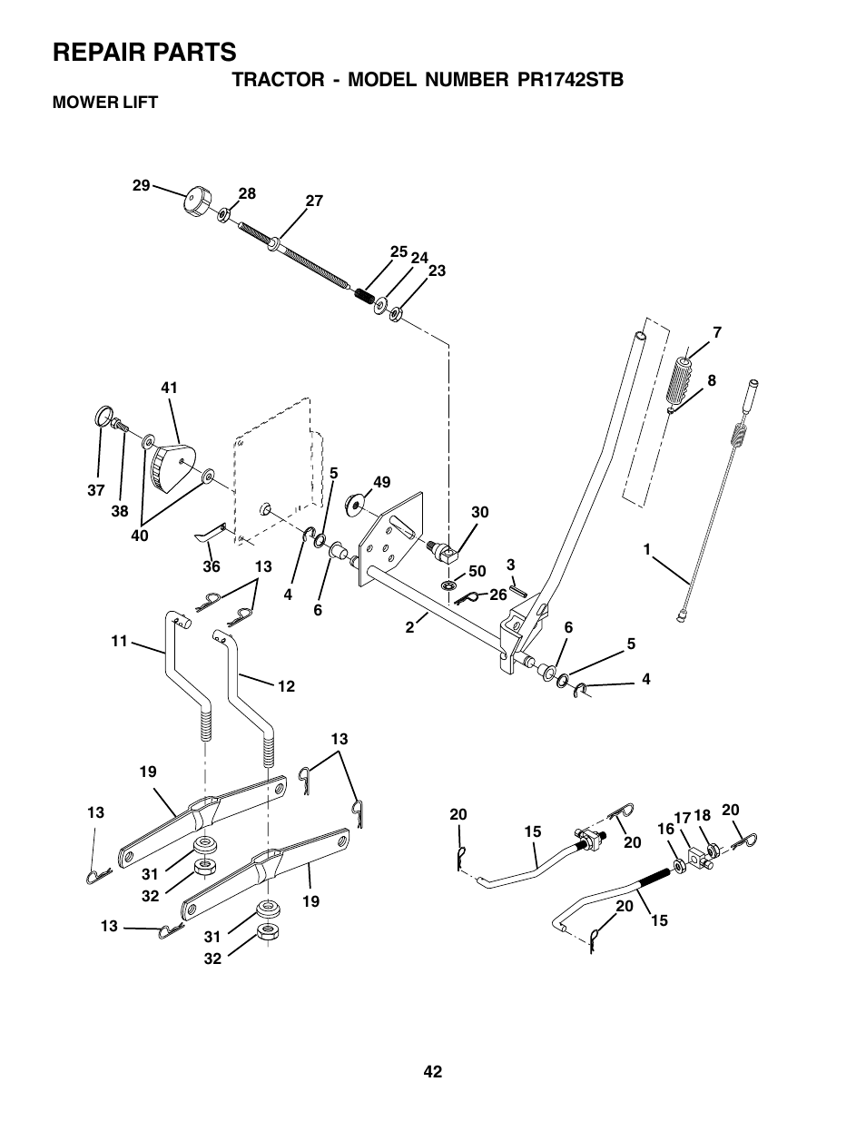 Repair parts, Tractor - model number pr1742stb | Poulan 175581 User Manual | Page 42 / 48