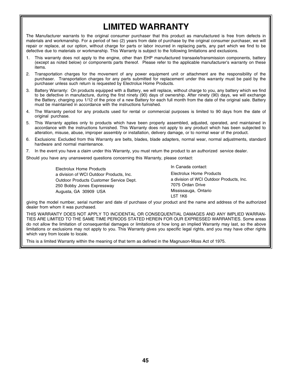 Limited warranty | Poulan 175581 User Manual | Page 45 / 48