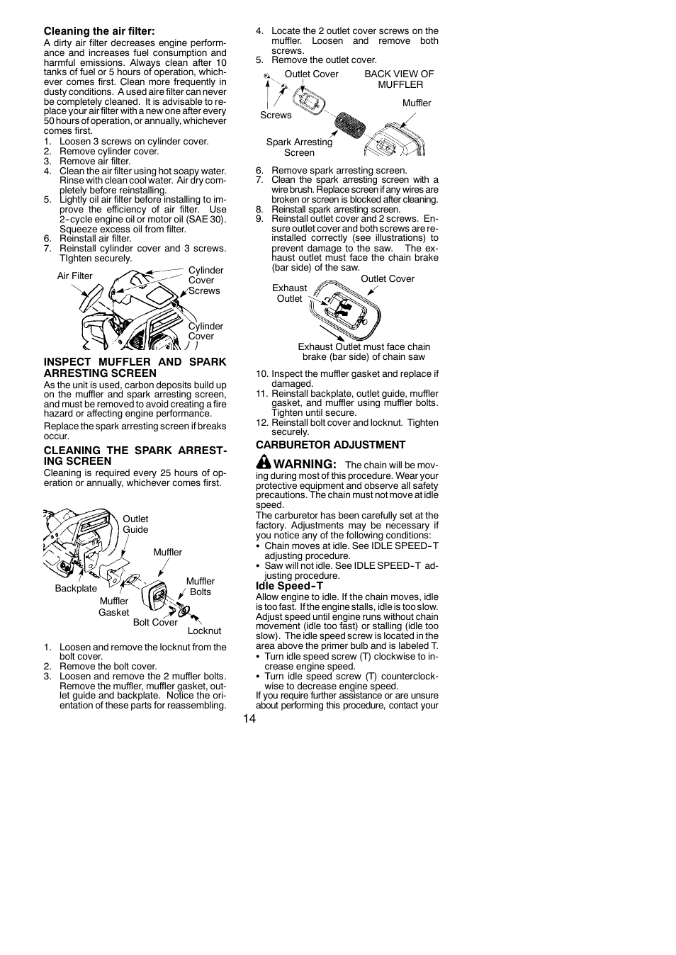 Warning | Poulan BH 2660 User Manual | Page 14 / 18