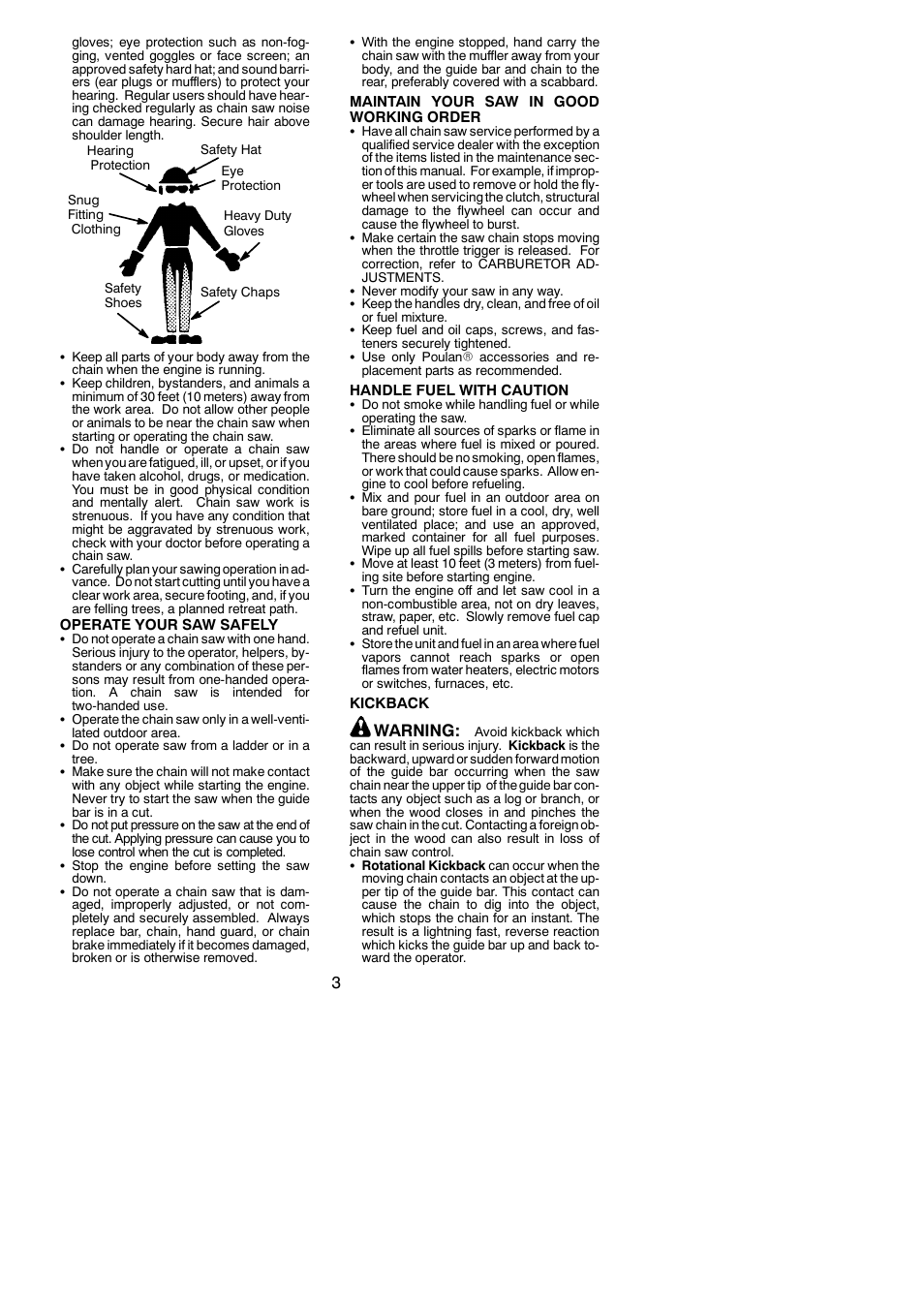 Warning | Poulan BH 2660 User Manual | Page 3 / 18