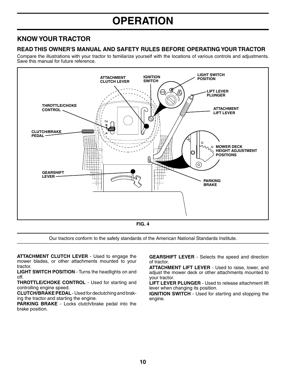 Operation, Know your tractor | Poulan 190785 User Manual | Page 10 / 44