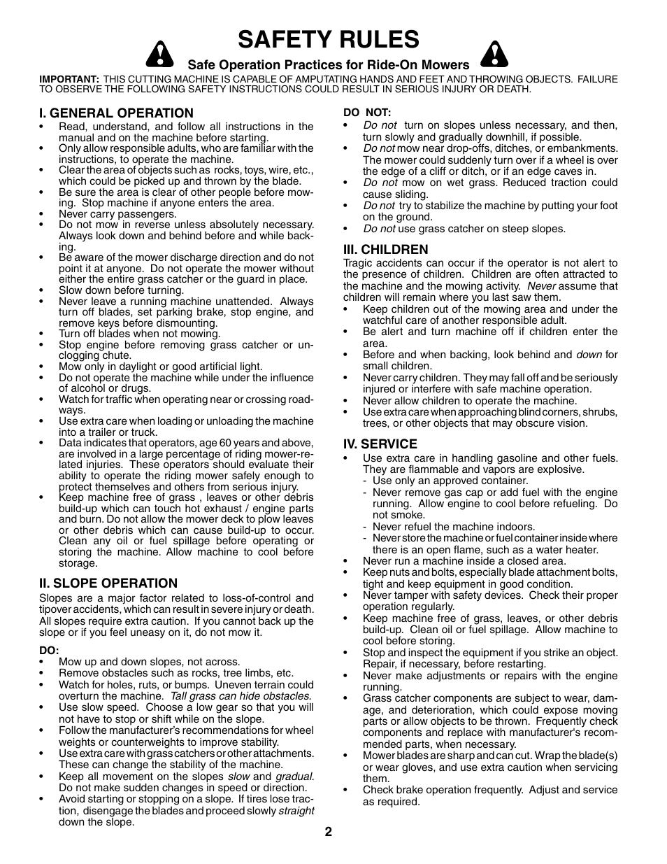 Safety rules | Poulan 190785 User Manual | Page 2 / 44