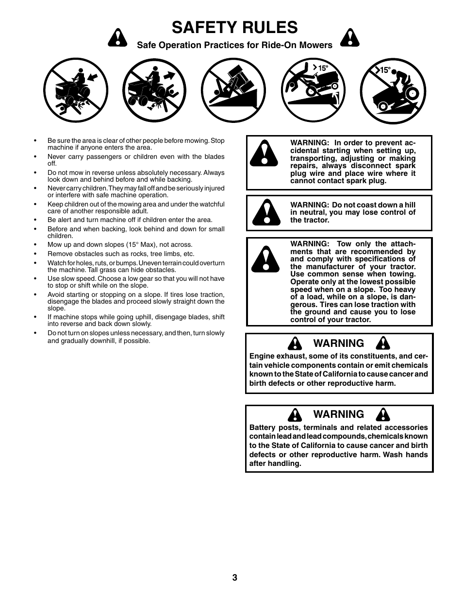 Safety rules, Warning | Poulan 190785 User Manual | Page 3 / 44