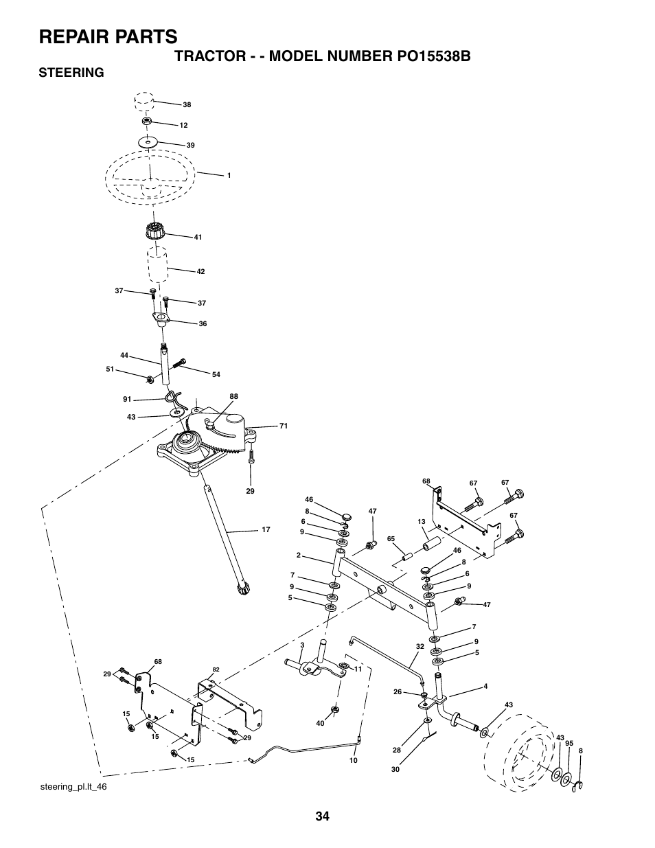 Repair parts, Steering | Poulan 190785 User Manual | Page 34 / 44