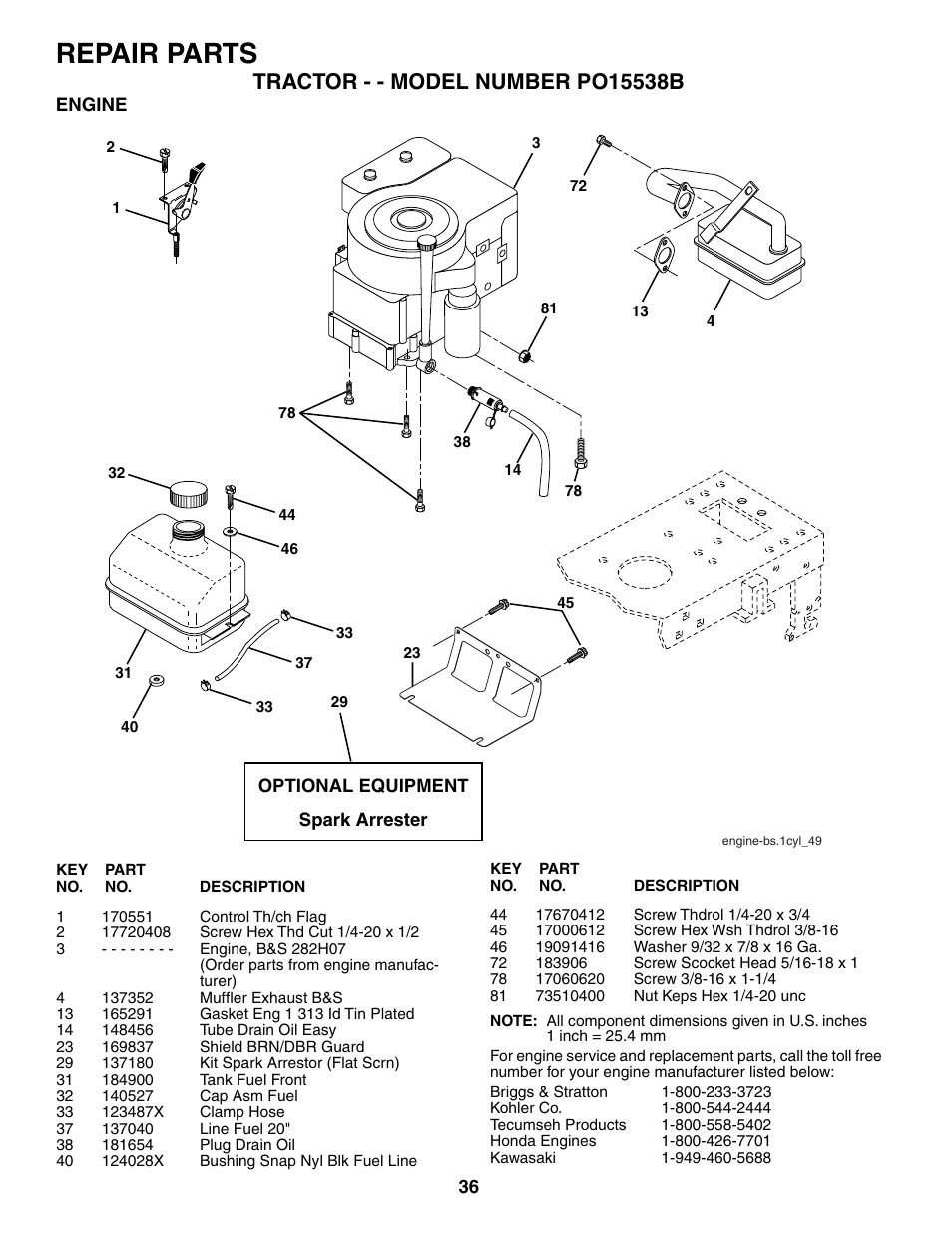 Repair parts | Poulan 190785 User Manual | Page 36 / 44