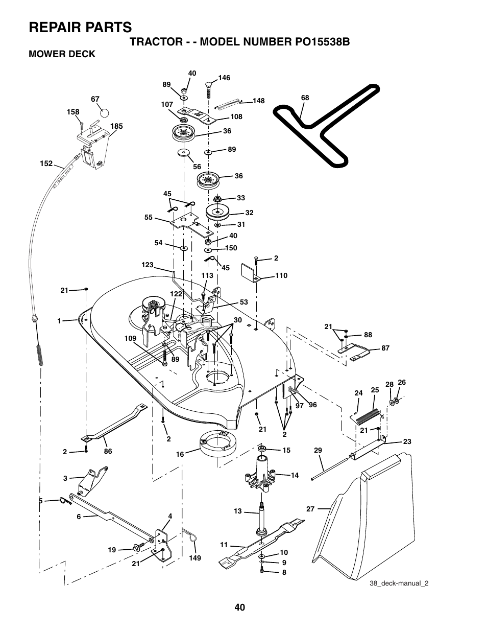 Repair parts, Mower deck | Poulan 190785 User Manual | Page 40 / 44