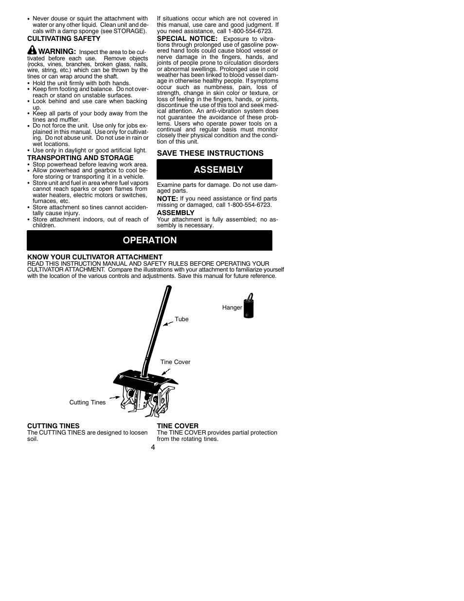 Assembly, Operation | Poulan Pro PP2000T User Manual | Page 4 / 7