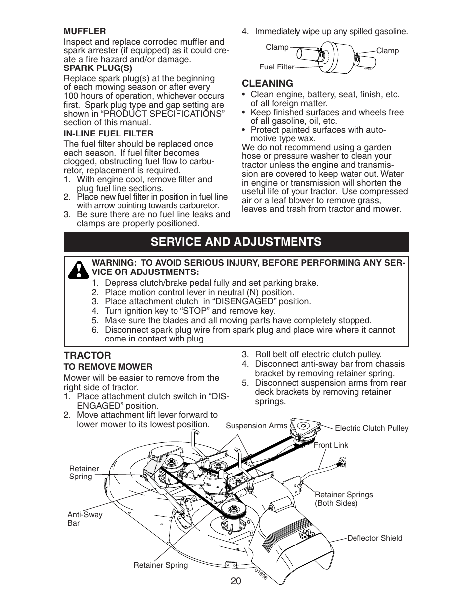 Service and adjustments | Poulan 193282 User Manual | Page 20 / 29