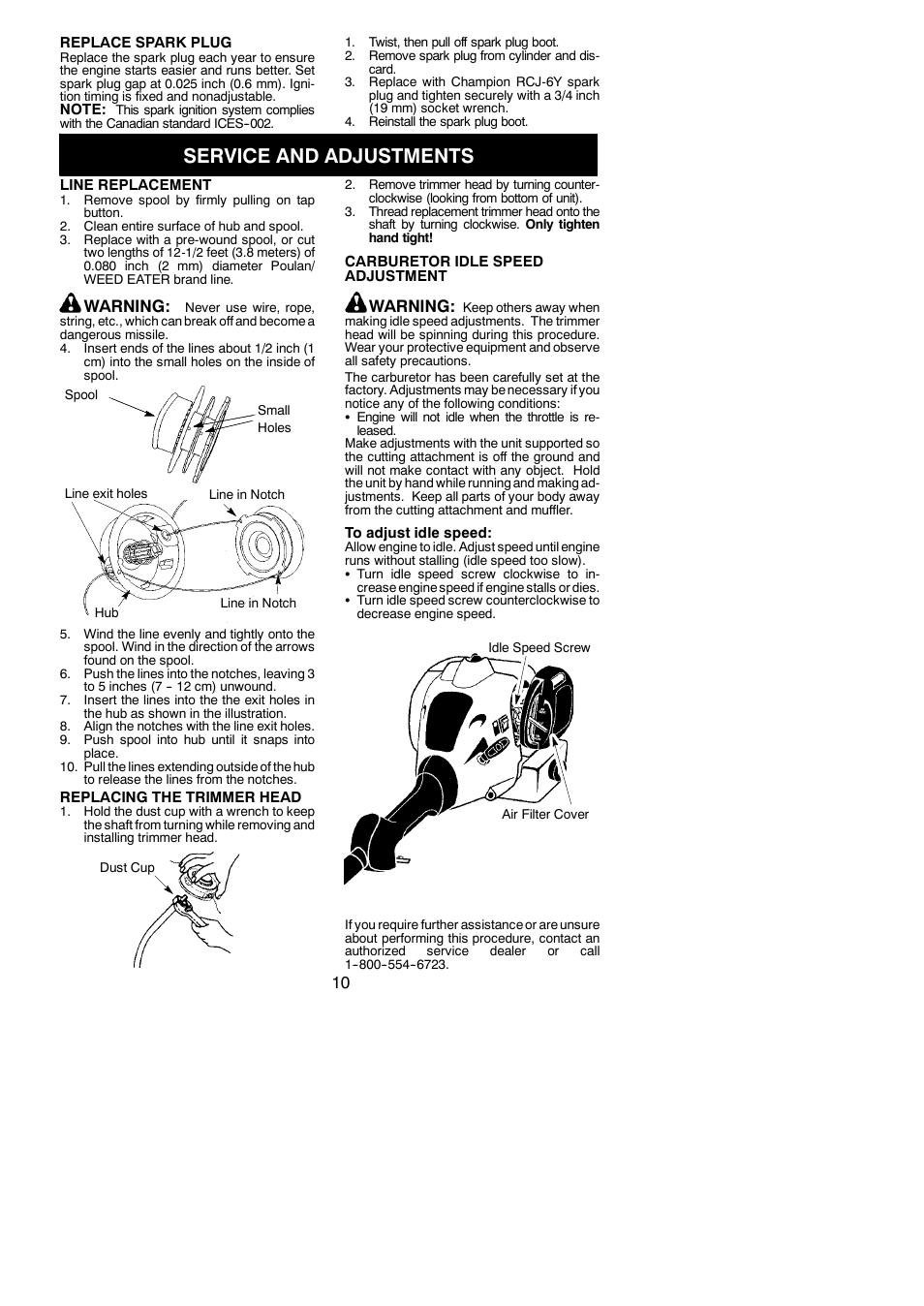 Service and adjustments, Warning | Poulan 952711930 User Manual | Page 10 / 14