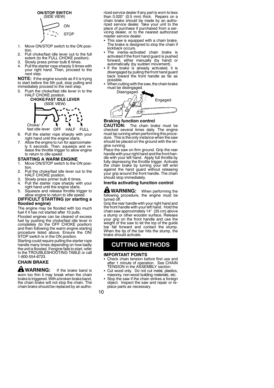 Cutting methods, Warning | Poulan 530164603 User Manual | Page 10 / 18