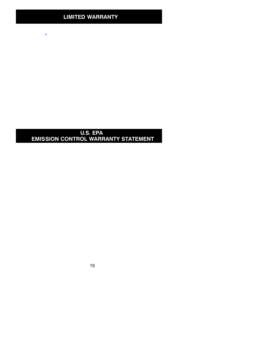 Limited warranty, U.s. epa emission control warranty statement | Poulan PP035 User Manual | Page 15 / 16