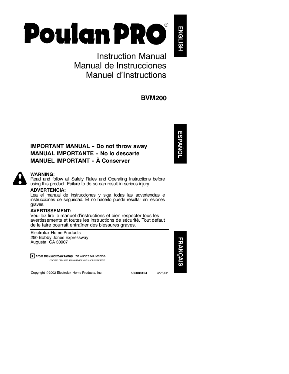 Poulan 530088124 User Manual | 11 pages