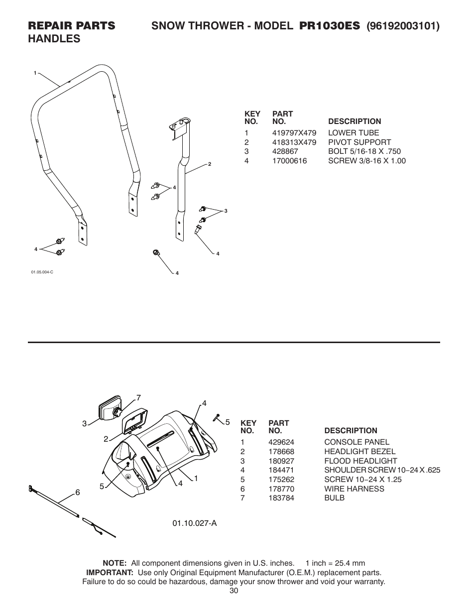 Poulan Pro PR1030ES SNOW THROWER User Manual | Page 30 / 40