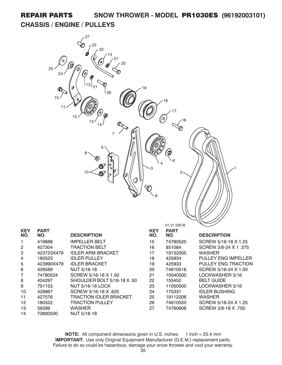 Poulan Pro PR1030ES SNOW THROWER User Manual | Page 35 / 40