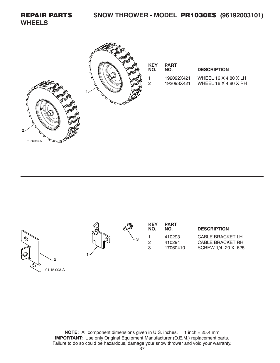 Poulan Pro PR1030ES SNOW THROWER User Manual | Page 37 / 40