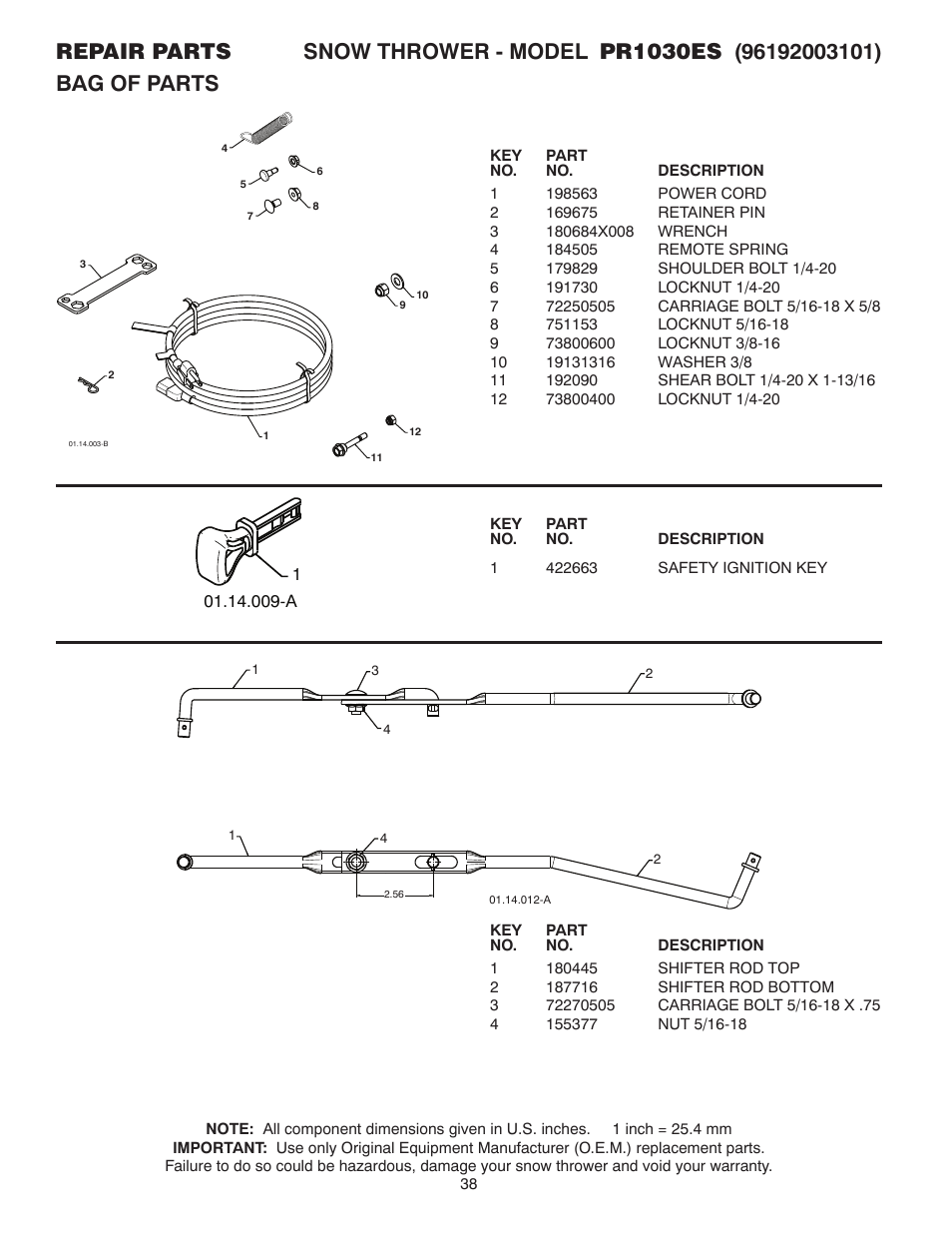 Poulan Pro PR1030ES SNOW THROWER User Manual | Page 38 / 40