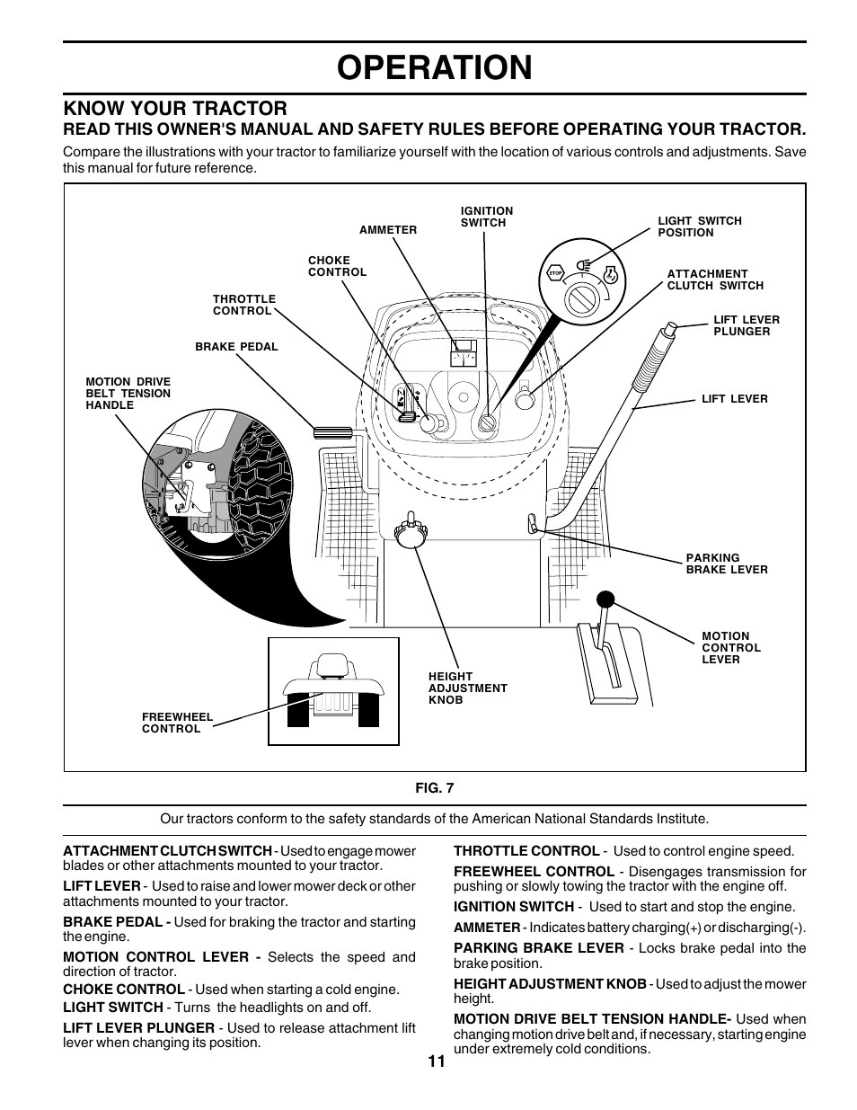 Operation, Know your tractor | Poulan 177925 User Manual | Page 11 / 52