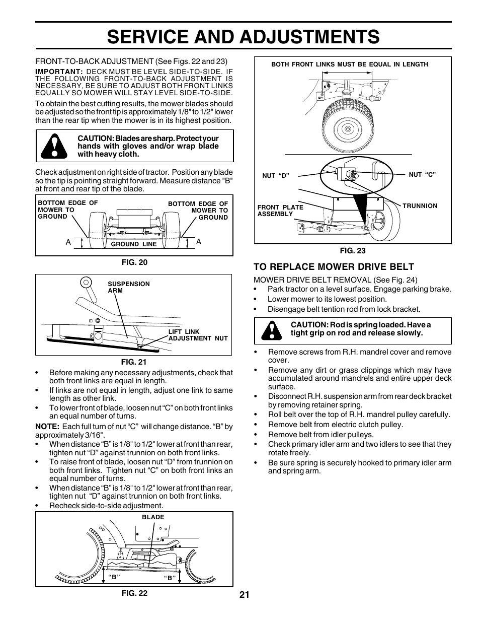 Service and adjustments | Poulan 177925 User Manual | Page 21 / 52