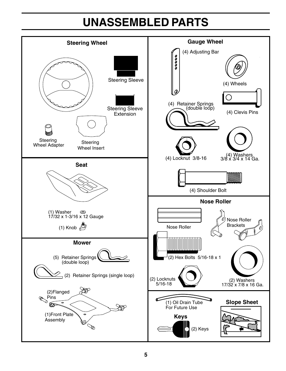 Unassembled parts | Poulan 177925 User Manual | Page 5 / 52