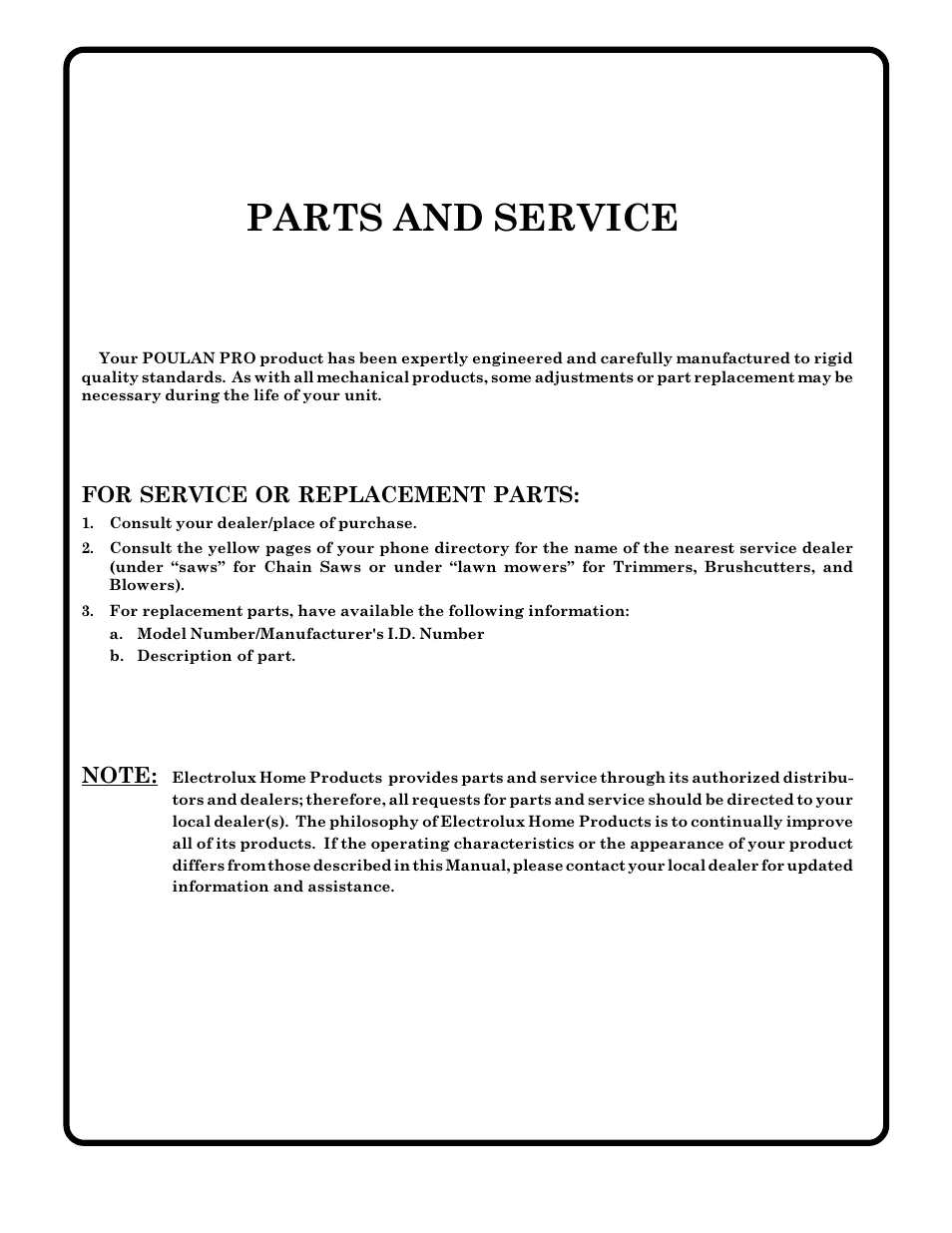 Parts and service | Poulan 177925 User Manual | Page 52 / 52