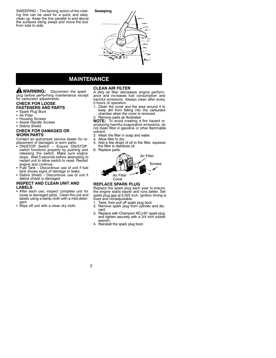 Maintenance | Poulan 25 HO SST User Manual | Page 7 / 11