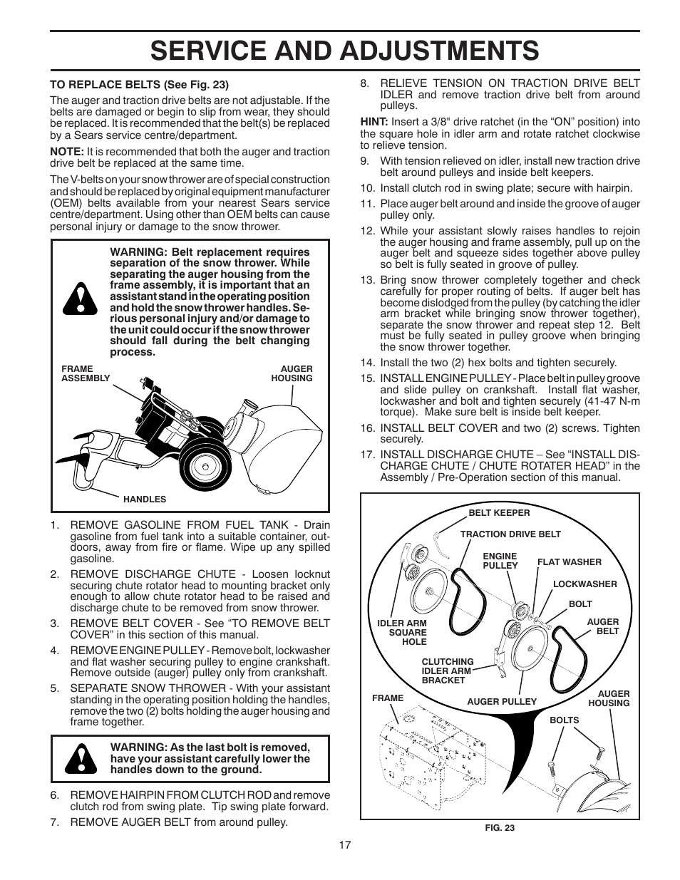 Service and adjustments | Poulan 414949 User Manual | Page 17 / 52