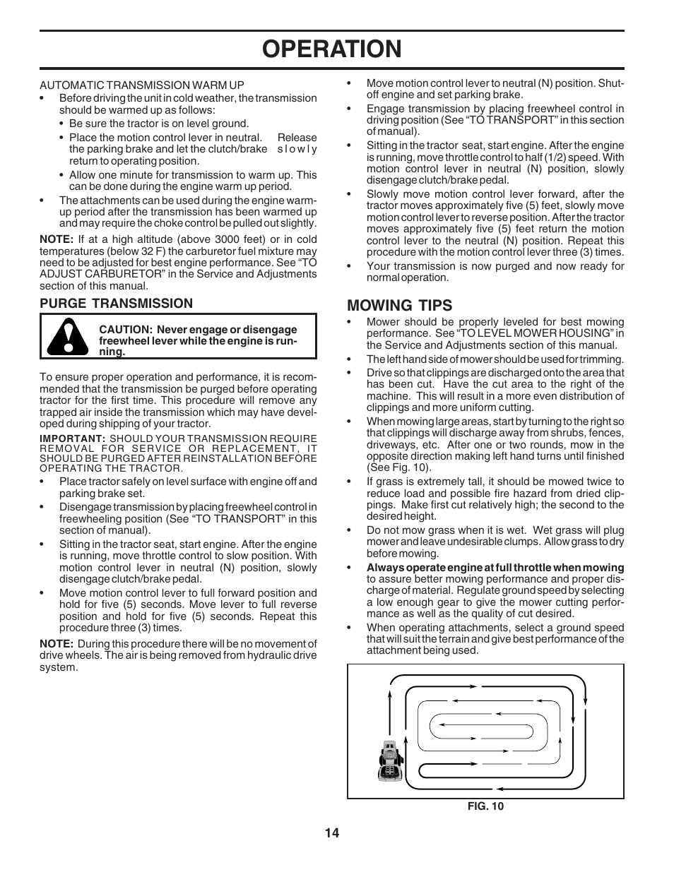 Operation, Mowing tips | Poulan 183255 User Manual | Page 14 / 48