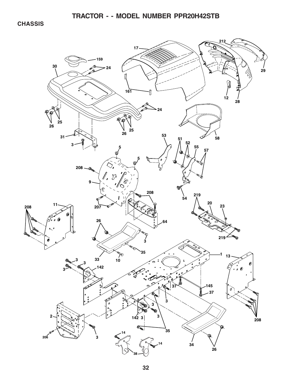 Tractor - - model number ppr20h42stb, Chassis | Poulan 183255 User Manual | Page 32 / 48