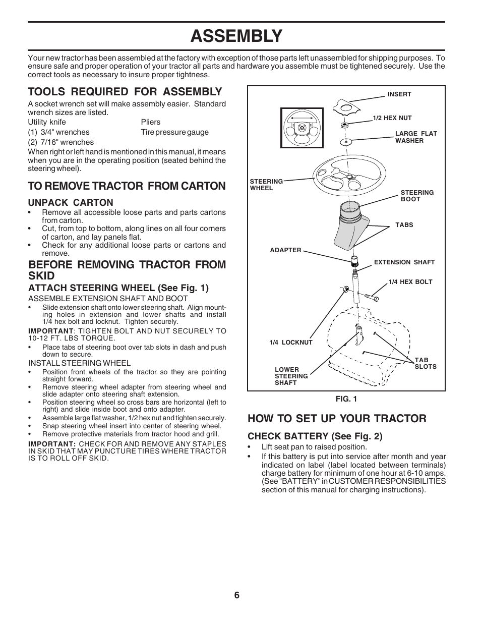 Assembly, Tools required for assembly, How to set up your tractor | Before removing tractor from skid | Poulan 183255 User Manual | Page 6 / 48