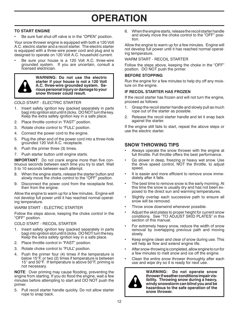 Operation | Poulan 96194000502 User Manual | Page 12 / 56