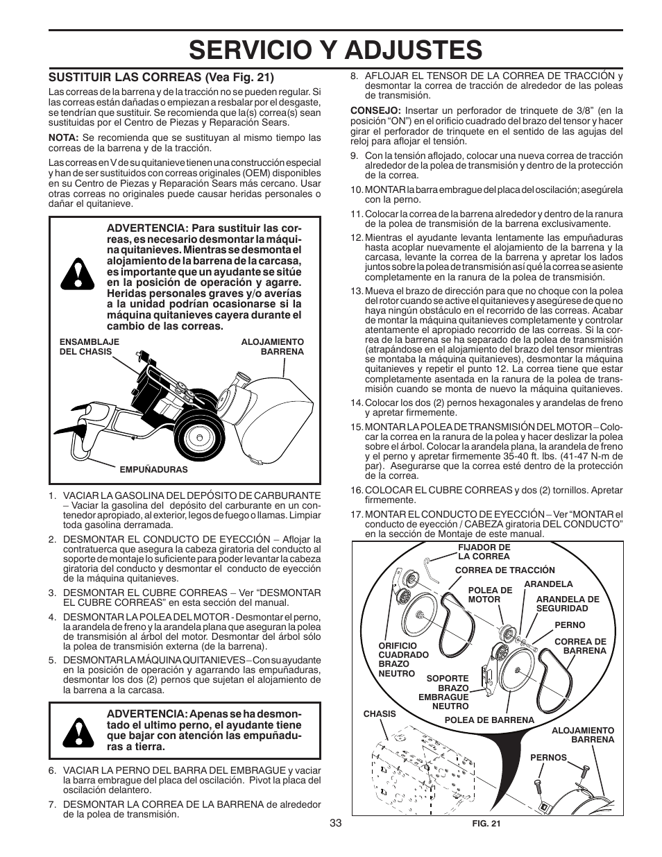 Servicio y adjustes | Poulan 96194000502 User Manual | Page 33 / 56